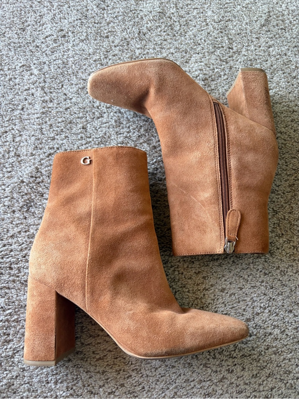 Guess Suede Block Heel Square Toe Booties - size 8